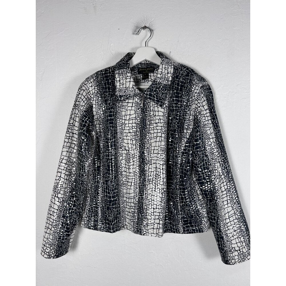 Jackets Galore by John Farah Womens Black White Snakeskin Evening Jacket Large